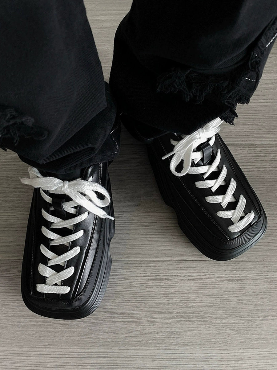 Square Toe Chunky Sole Leather Derby Shoes WN20773