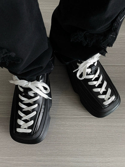 Square Toe Chunky Sole Leather Derby Shoes WN20773