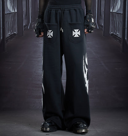 Totem Print Elastic Waist Fleece Lining Straight Sporty Pants WN22885