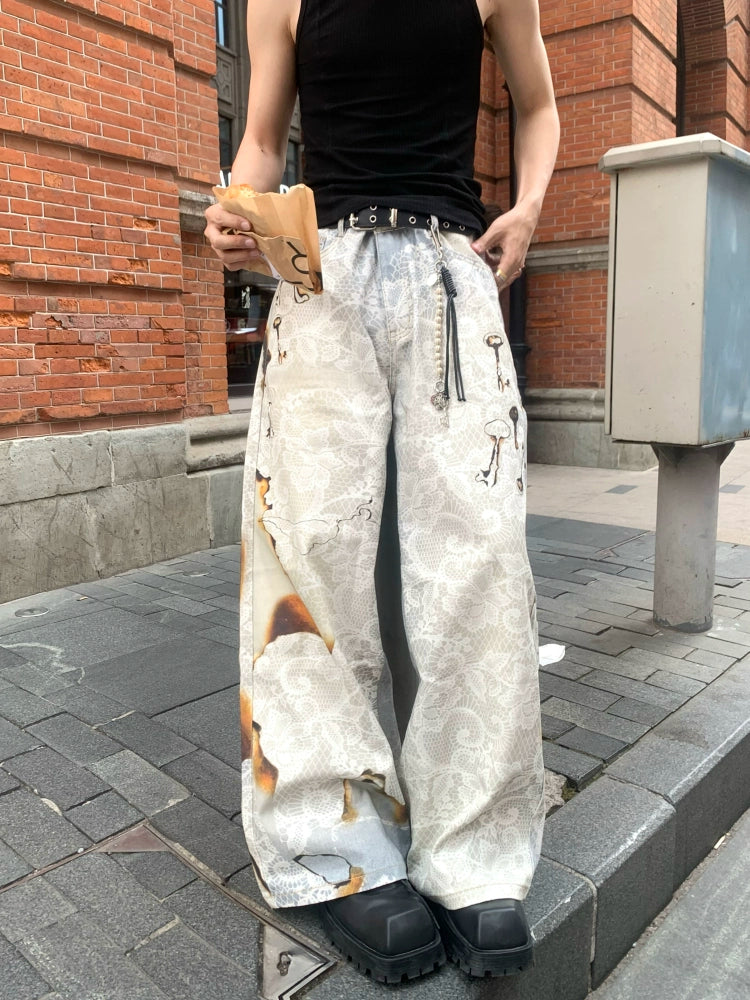 Lace Print Wide Leg Pants WN19843