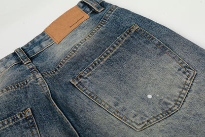 Washed Whisker Paint Splatter Straight Denim Jeans WN26147