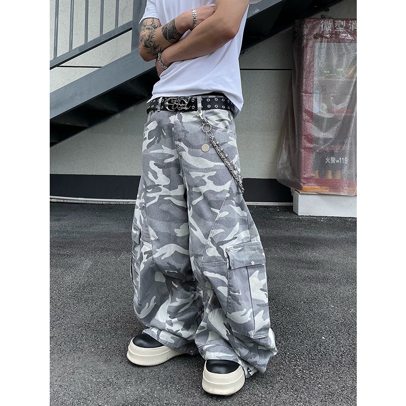 Multi-Pocket Camouflage Wide Leg Cargo Pants WN18830
