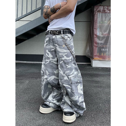 Multi-Pocket Camouflage Wide Leg Cargo Pants WN18830