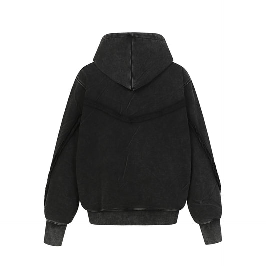 Washed Asymmetrical Zipper Detail Hoodie WN25382