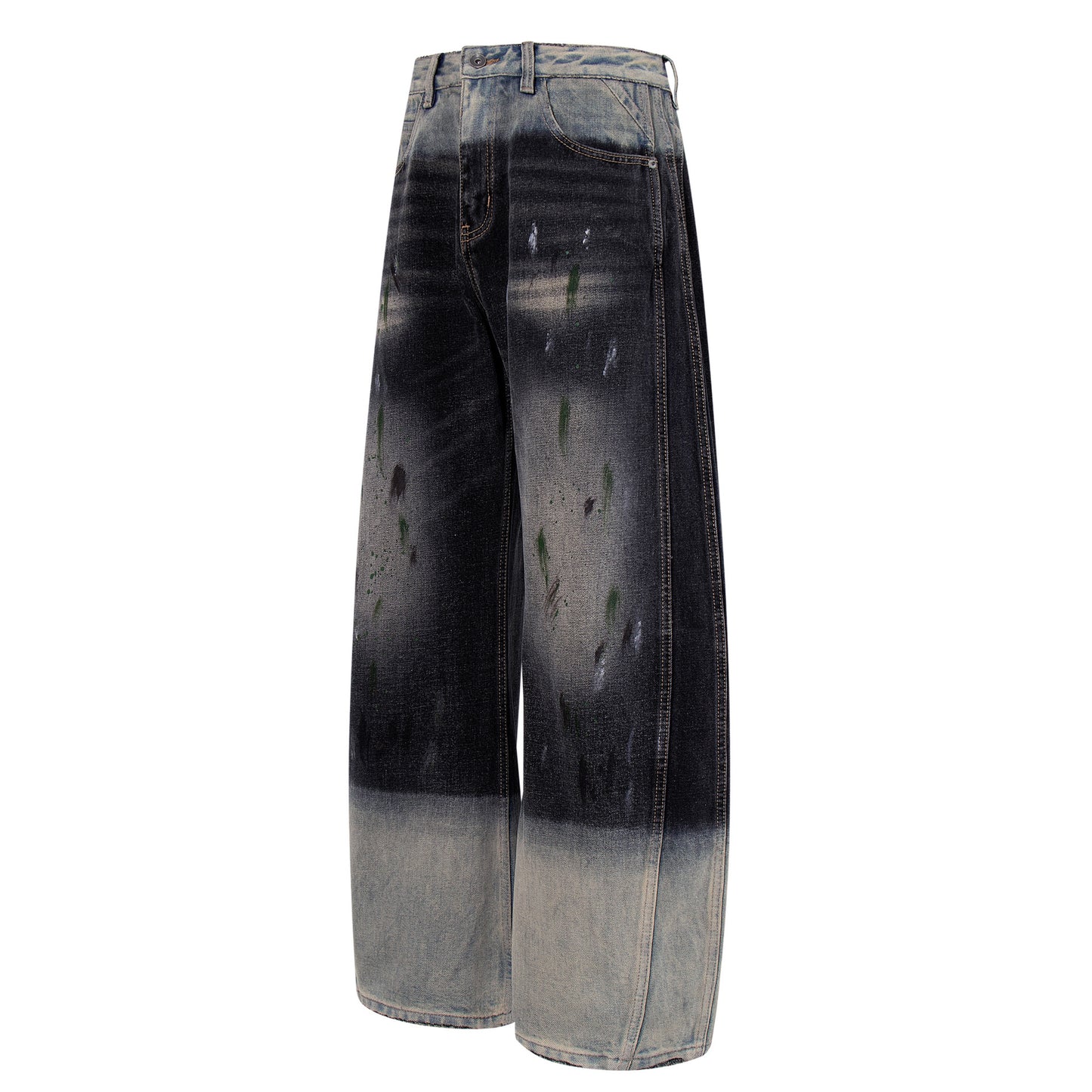 Paint Print Wide Leg Denim Jeans WN23101