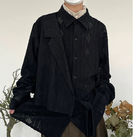 Jacquard Hollow-Out Patchwork Long Sleeve Shirt WN19960