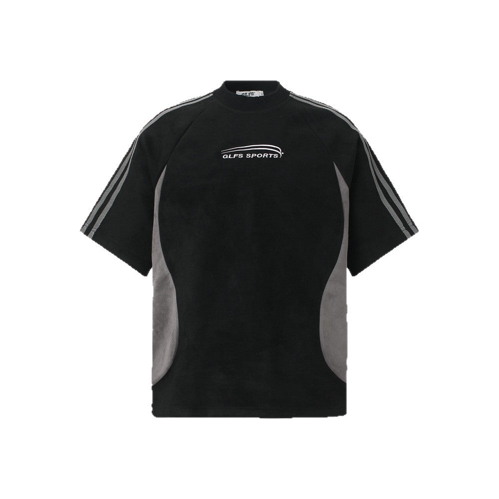 Suede Raglan Embroidery Short Sleeve T-Shir WN26430