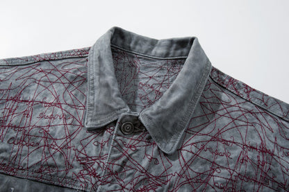 All-Over Random Stitch Embroidery Oversize Denim Jacket WN27865