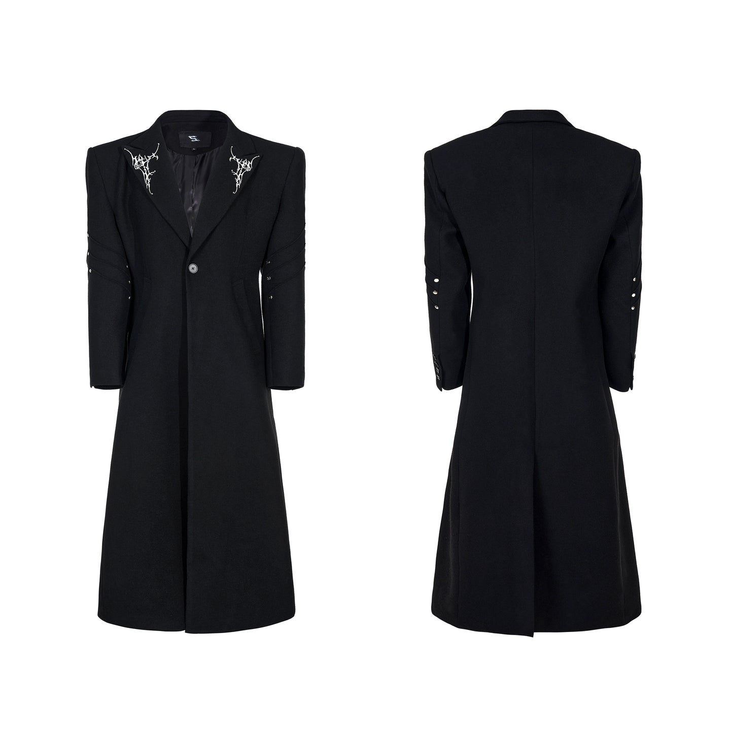 Thorn Embroidery Shoulder-Pad Wool Long Coat WN22159