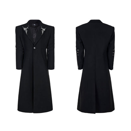 Thorn Embroidery Shoulder-Pad Wool Long Coat WN22159