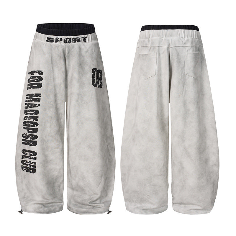 Letter Print Washed Wide Leg Sweatpants WN27927