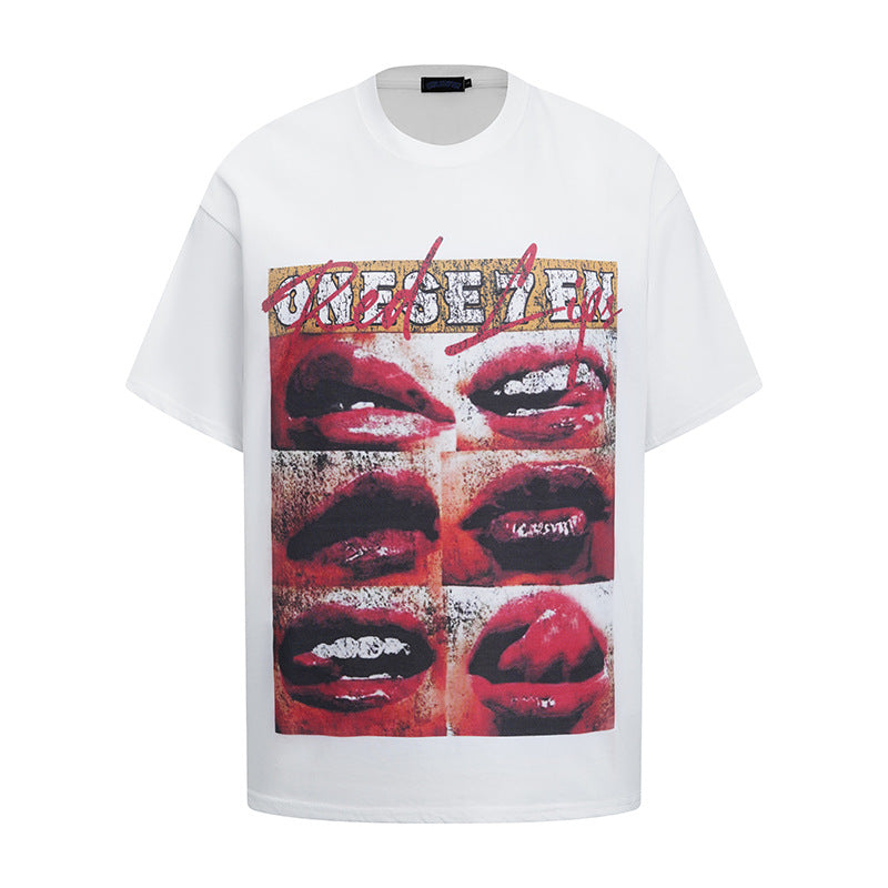 Lips Print Washed Oversize Short Sleeve T-Shirt WN18592