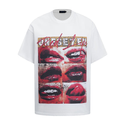Lips Print Washed Oversize Short Sleeve T-Shirt WN18592
