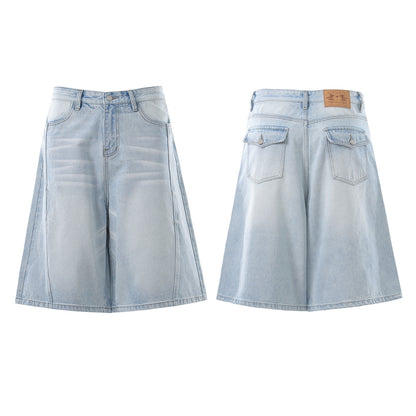 Denim Wash Wide Leg Half Pants WN25644