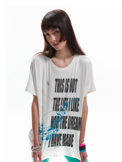 Music Note Letter Graphic Print Short Sleeve T-Shirt WN27221