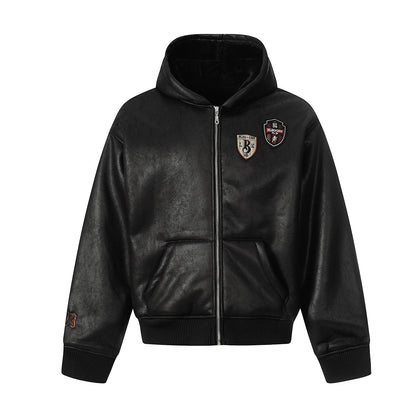 PU Leather Hooded Puffer Jacket WN21854