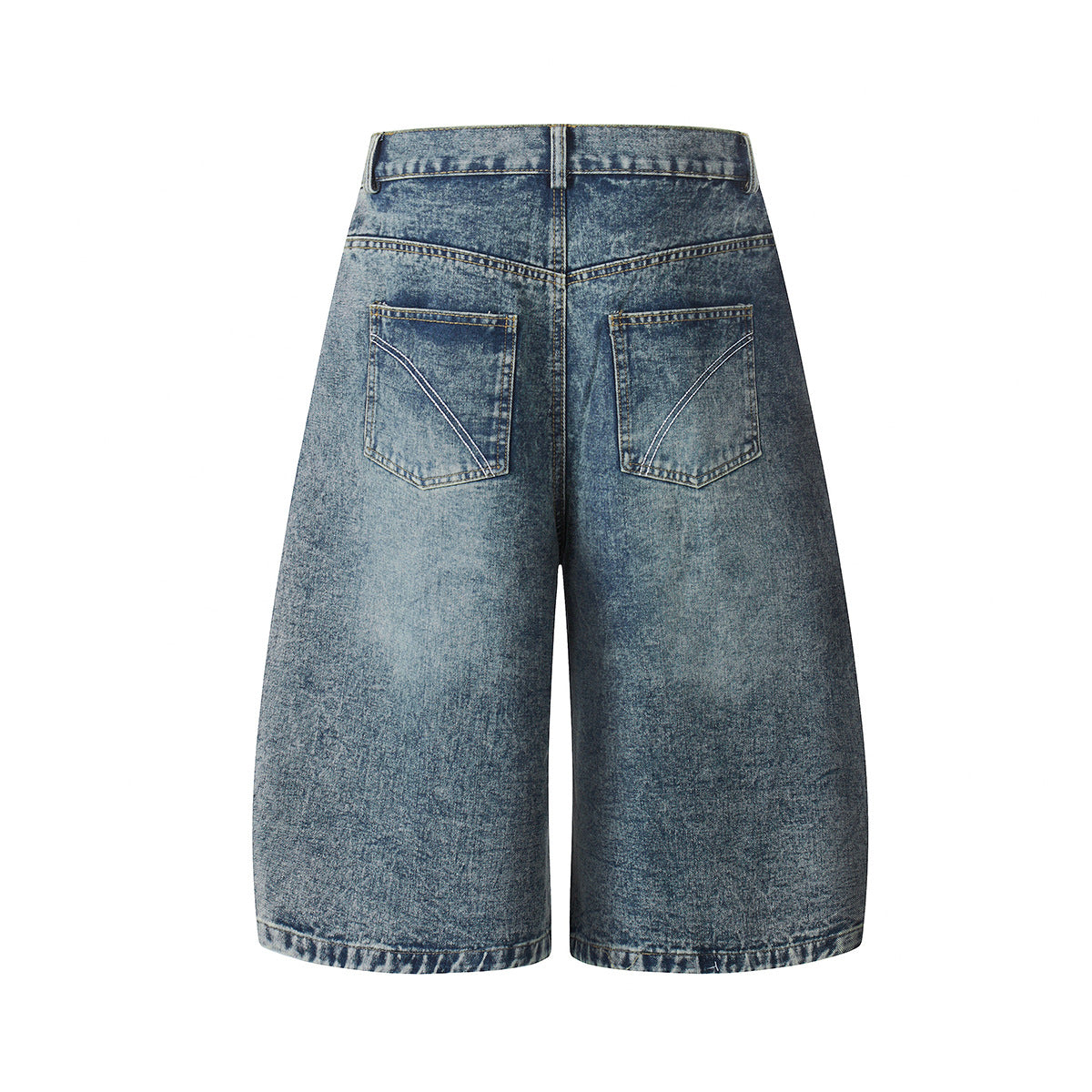 Washed Studs Panel Cropped Denim Half Jeans WN25766