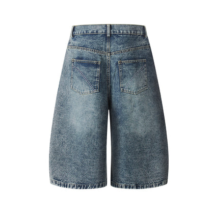 Washed Studs Panel Cropped Denim Half Jeans WN25766