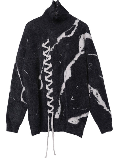 High-Neck Oversize Color Block Knit Sweater WN22329