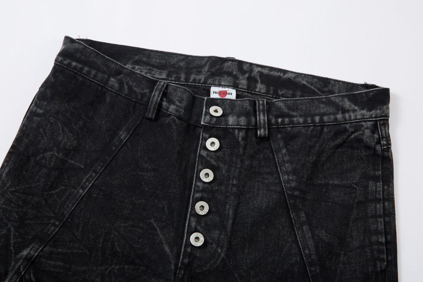 Washed Crinkle Button Fly Wide Leg Denim Jeans WN26144