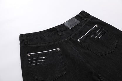 Embroidery Stripe Denim Half Jeans WN25965