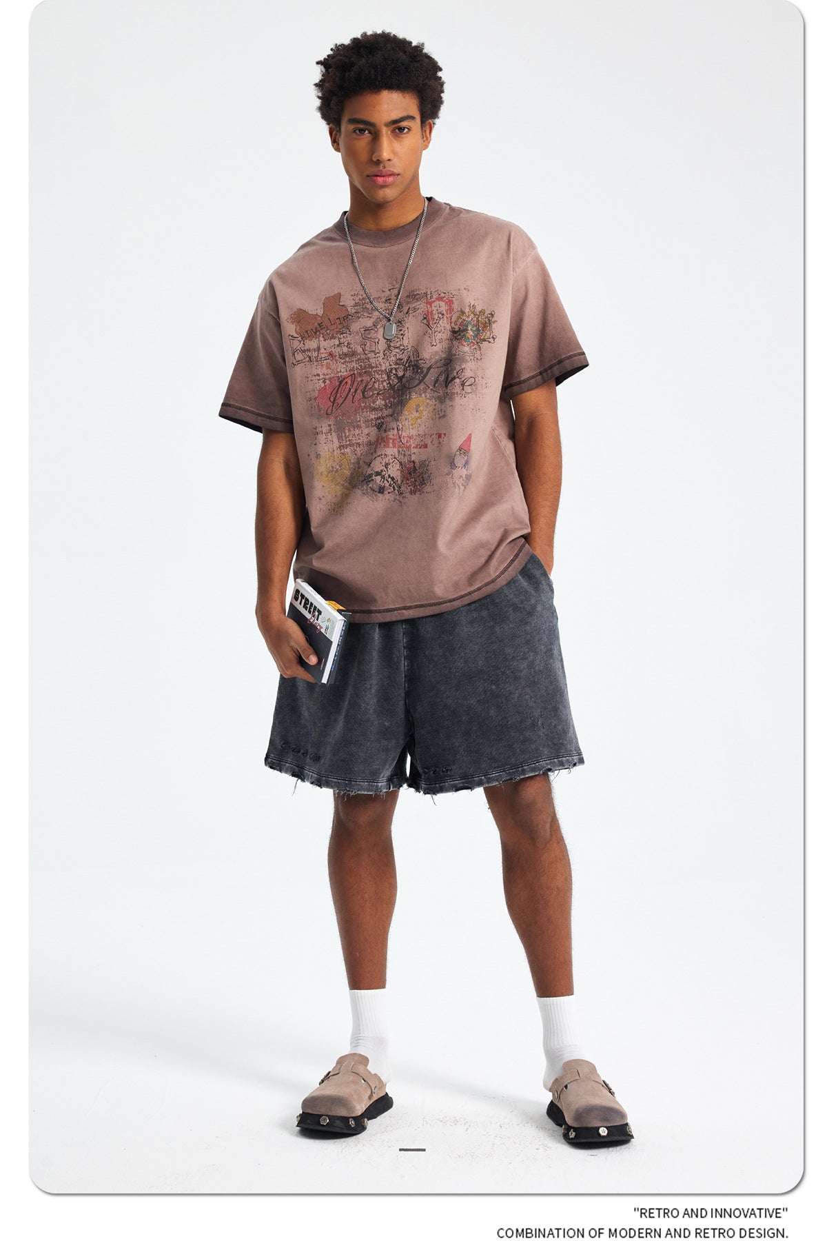 Washed Wax Dye Faded Print Short Sleeve T-Shirt WN16255