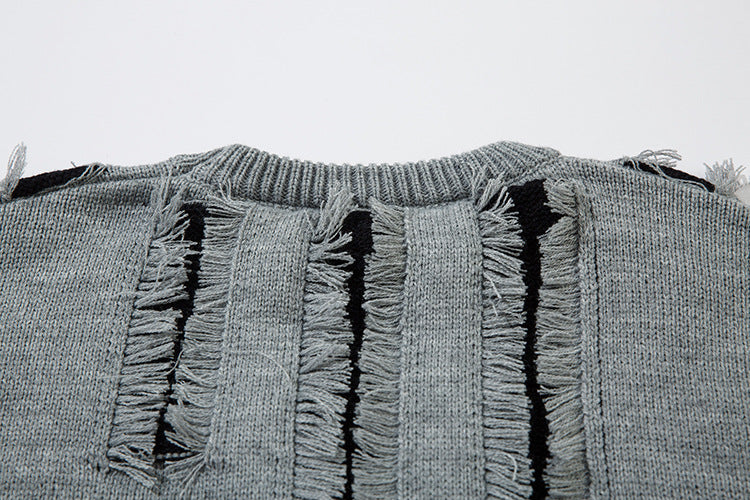 Oversize Frayed Hem Damage Knit Sweater WN11450