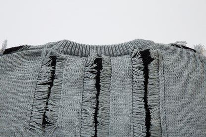 Oversize Frayed Hem Damage Knit Sweater WN11450