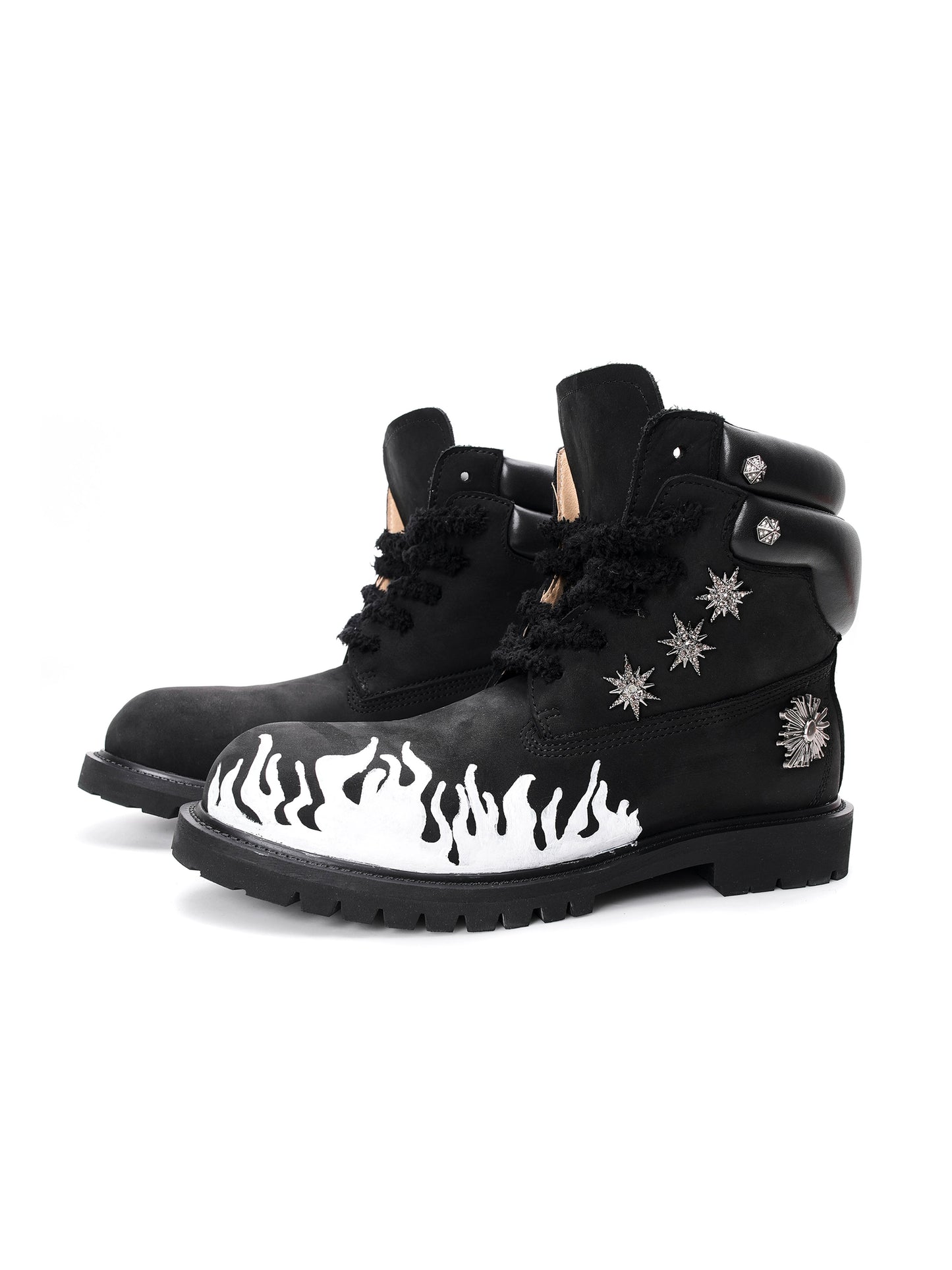 Metal Design Hand-Painted Flame Martin Boots WN22656
