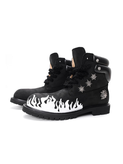 Metal Design Hand-Painted Flame Martin Boots WN22656