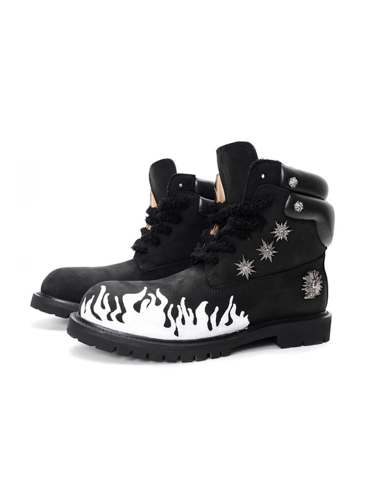 Metal Design Hand-Painted Flame Martin Boots WN22656