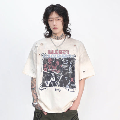 Damage Graphic Print Oversize Short Sleeve T-Shirt WN24494