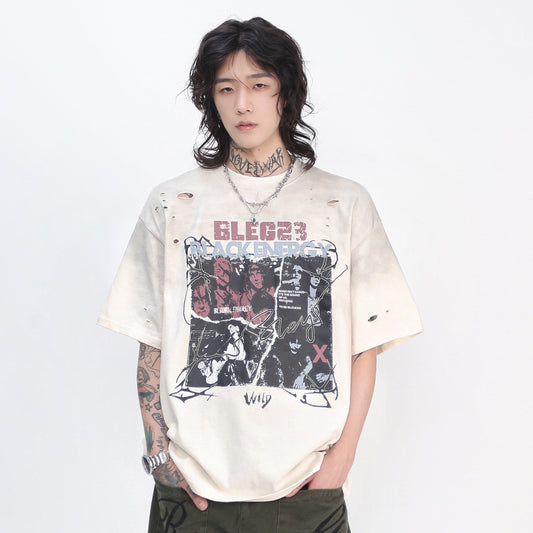 Damage Graphic Print Oversize Short Sleeve T-Shirt WN24494