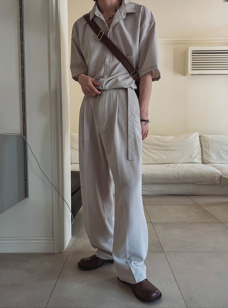 Plain Oversize Short Sleeve Shirt & Straight Pants Setup WN20270