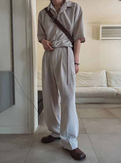 Plain Oversize Short Sleeve Shirt & Straight Pants Setup WN20270