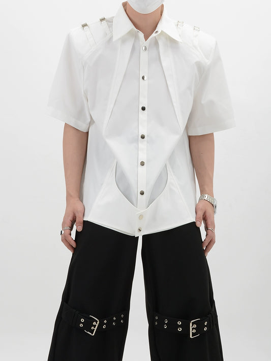 Metal Buckle Design Oversize Short Sleeve Shirt WN6106
