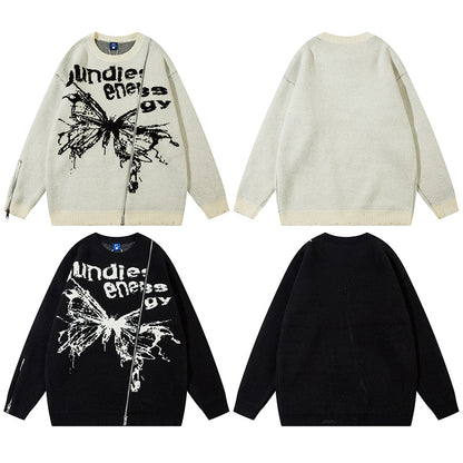 Jacquard Zipper Detail Knit Sweater WN11451