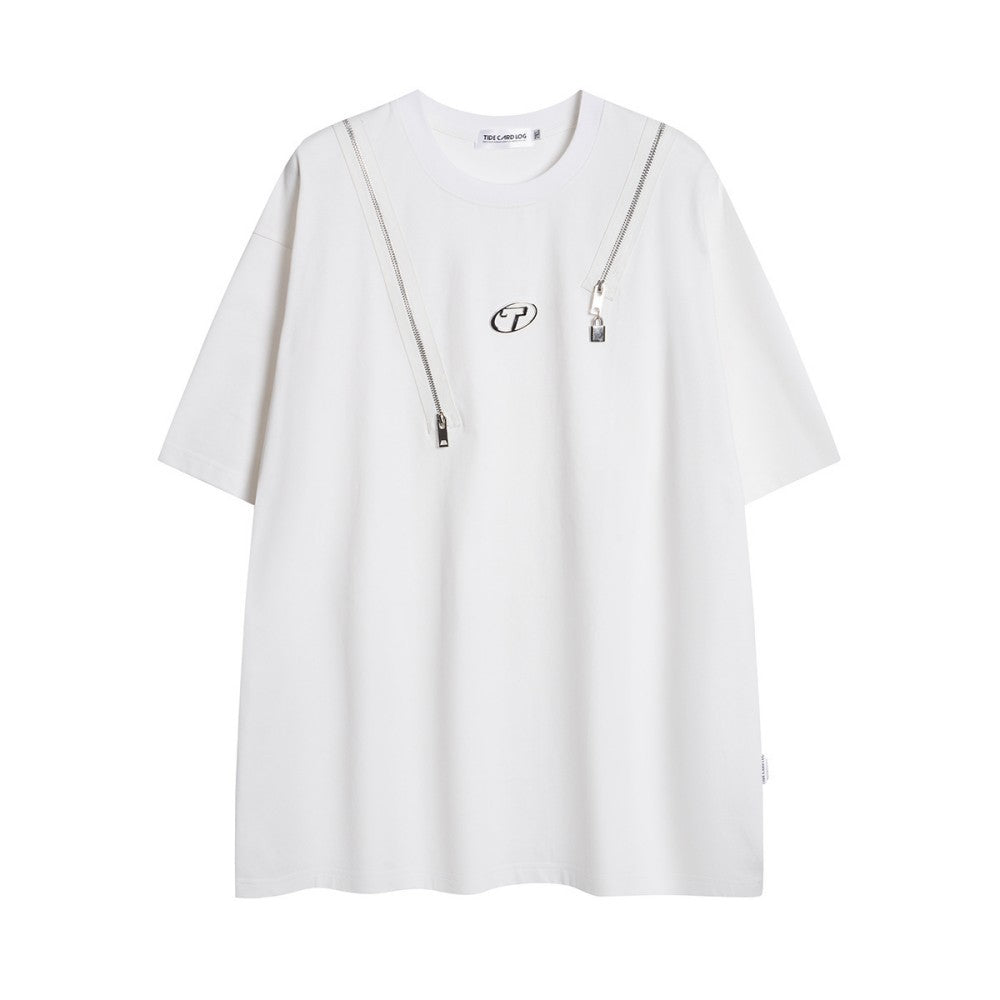 Heavyweight Zipper Metal Logo Oversize Short Sleeve T-Shirt WN27890