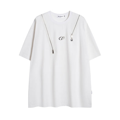 Heavyweight Zipper Metal Logo Oversize Short Sleeve T-Shirt WN27890