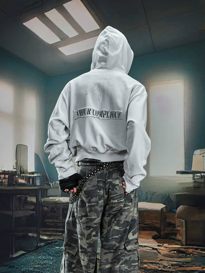 Print Short Slim Double Zipper Hoodie WN20577