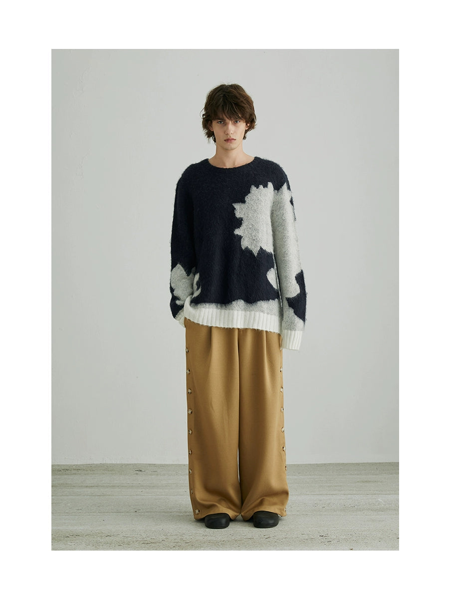 Long-Pile Brushed Spliced Mohair Knit Sweater WN12067