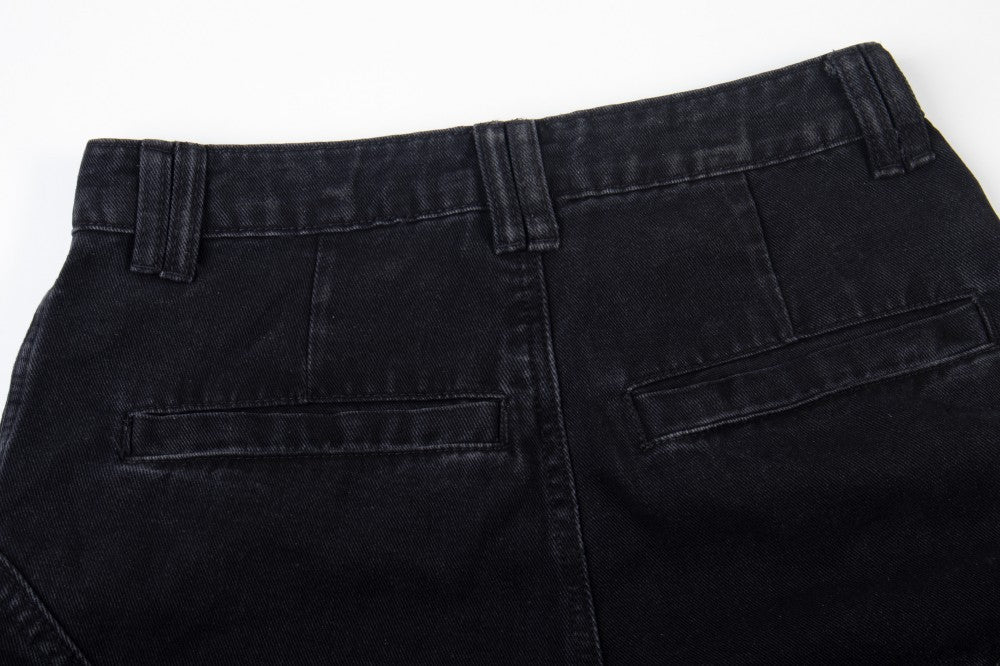 Bleached Damage Multi-Pocket Wide Leg Denim Jeans WN27797