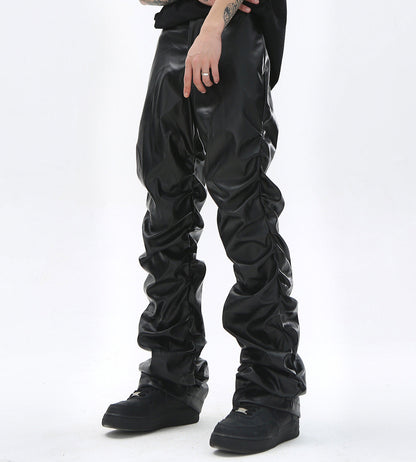 PU Leather Pleats Straight Pants WN25754