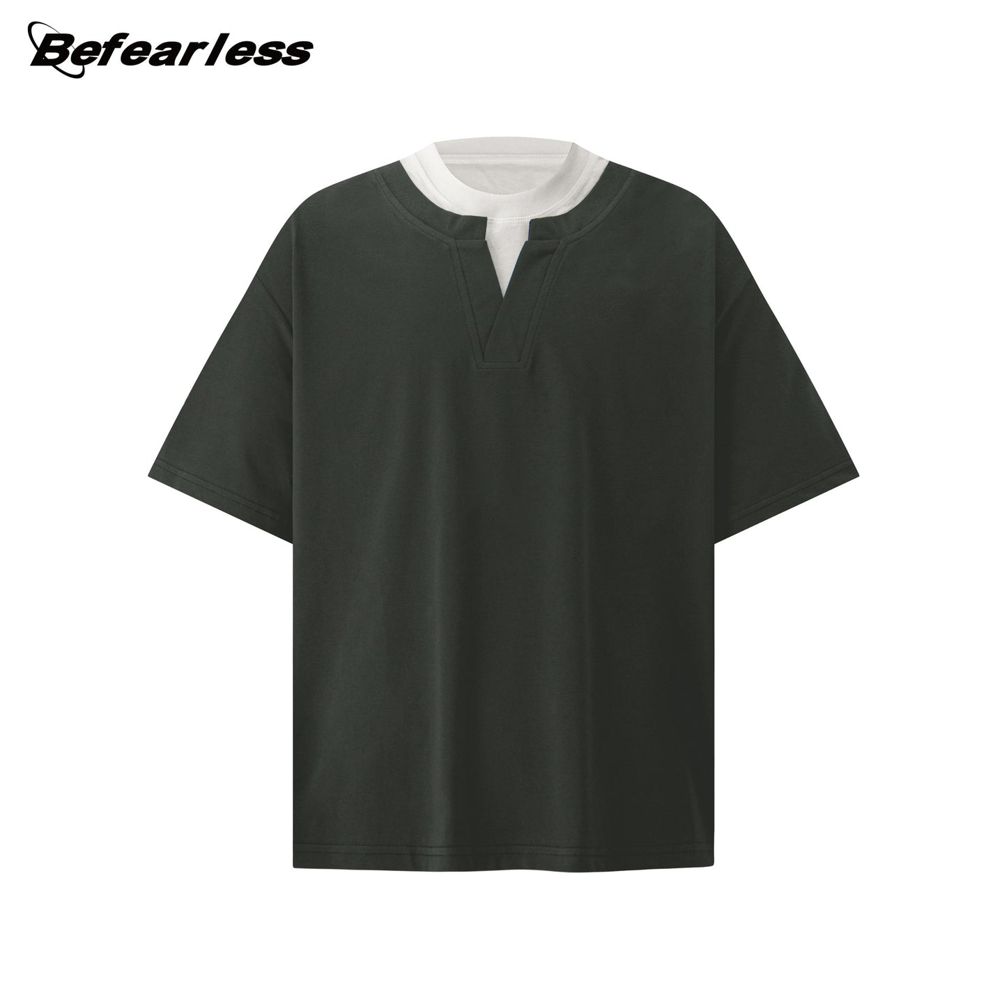 Double-Collar Fake Layered Short Sleeve T-Shirt WN26319