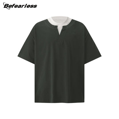 Double-Collar Fake Layered Short Sleeve T-Shirt WN26319