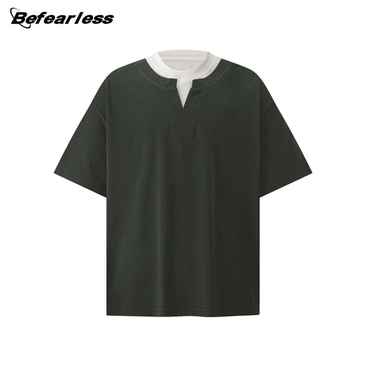 Double-Collar Fake Layered Short Sleeve T-Shirt WN26319