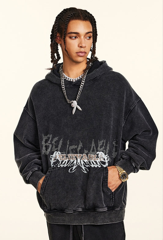 Washed Print Oversize Hoodie WN9951