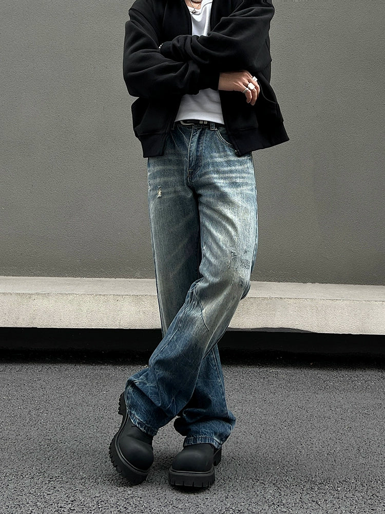 Washed Lightning Pattern Flare Denim Jeans WN19534