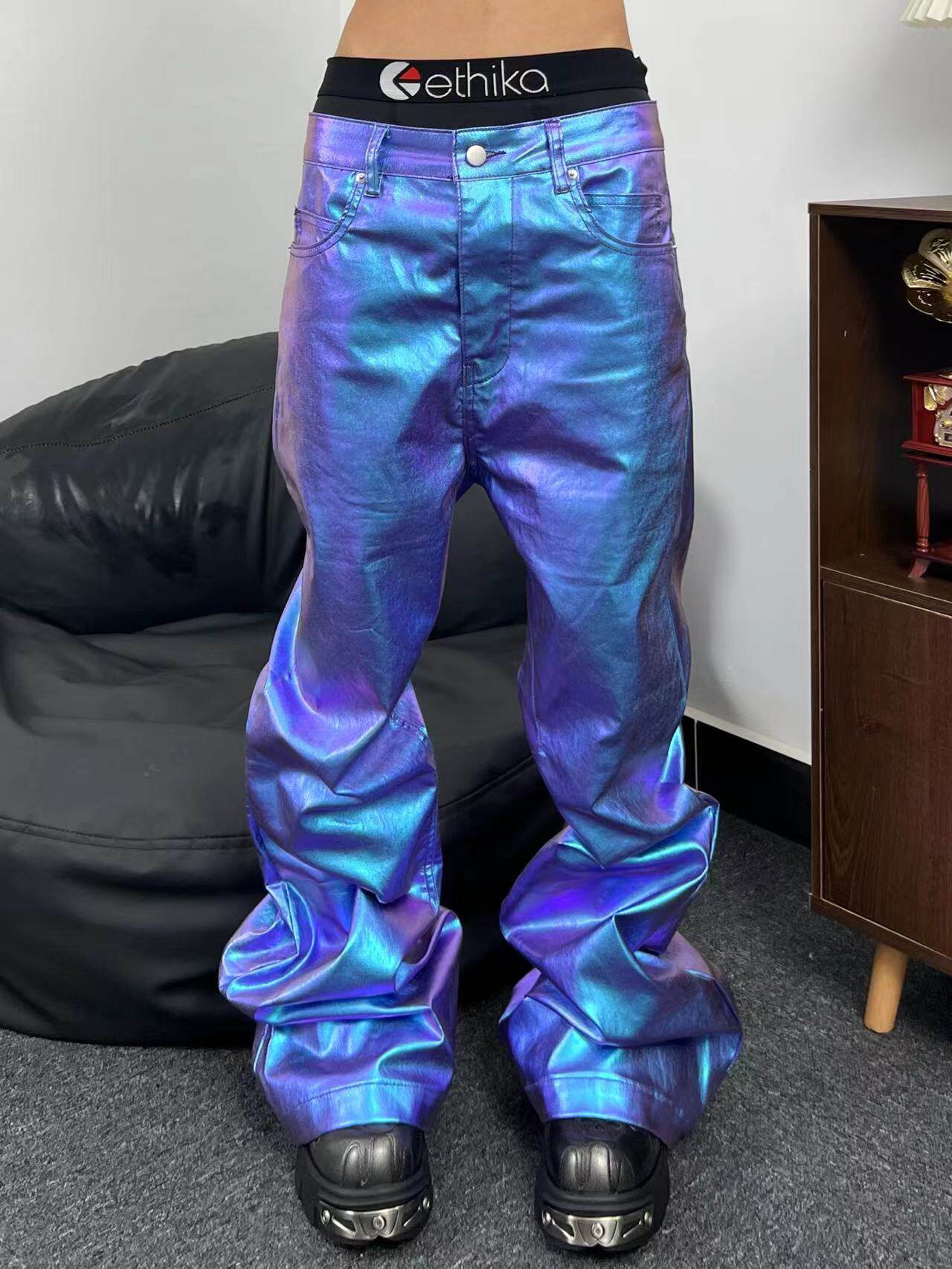 Iridescent Glossy Wide Leg Pants WN24054