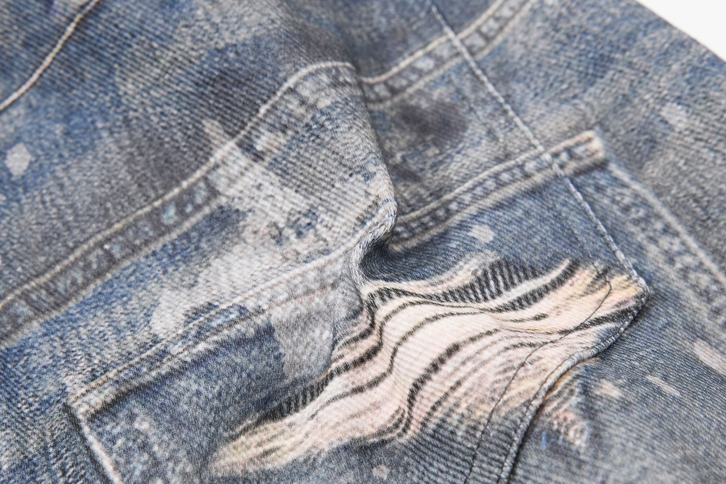 Star Print Fake Layered Curved Wide Leg Denim Jeans WN25728